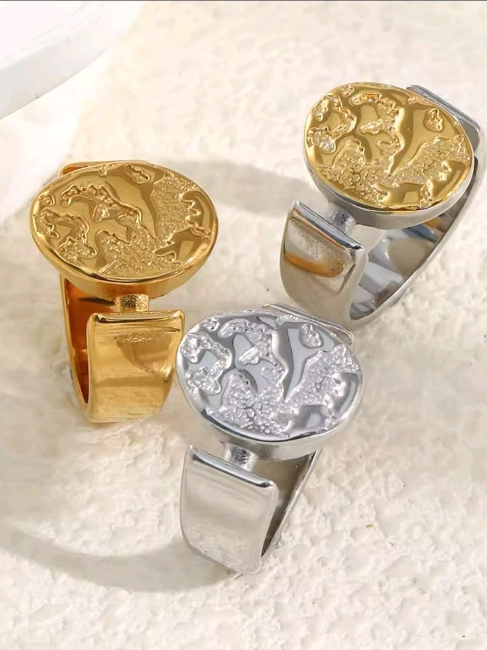 18K Gold-Tone Textured Medallion Ring - Picture 4 of 5